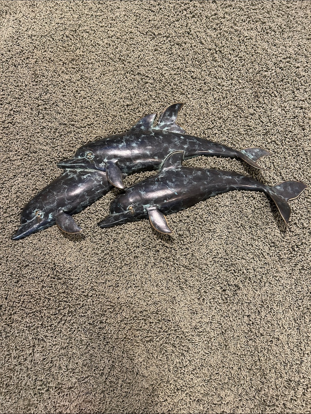 Brass Dolphins Wall Sculpture in Aged Verdigris Finish - Picture 4 of 8